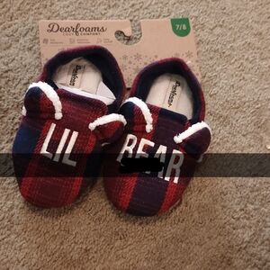 Dearfoams Cozy Red and Blue Plaid Slippers